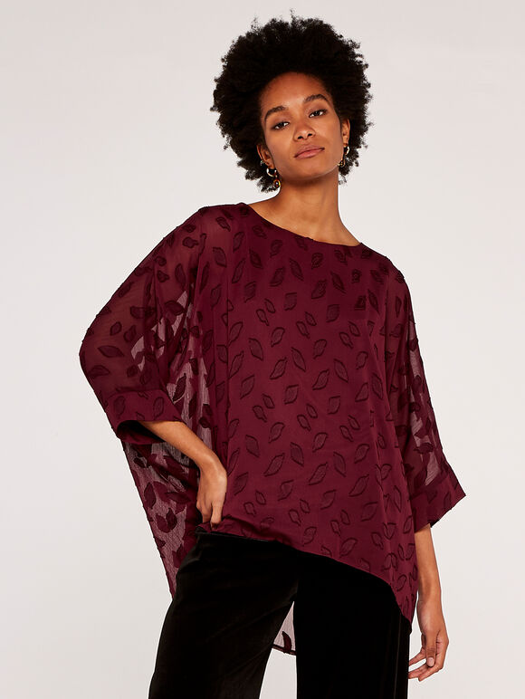 Leaf Chiffon Top, Burgundy, large