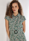 Leaf Print Shirt Midi Dress, Green, large