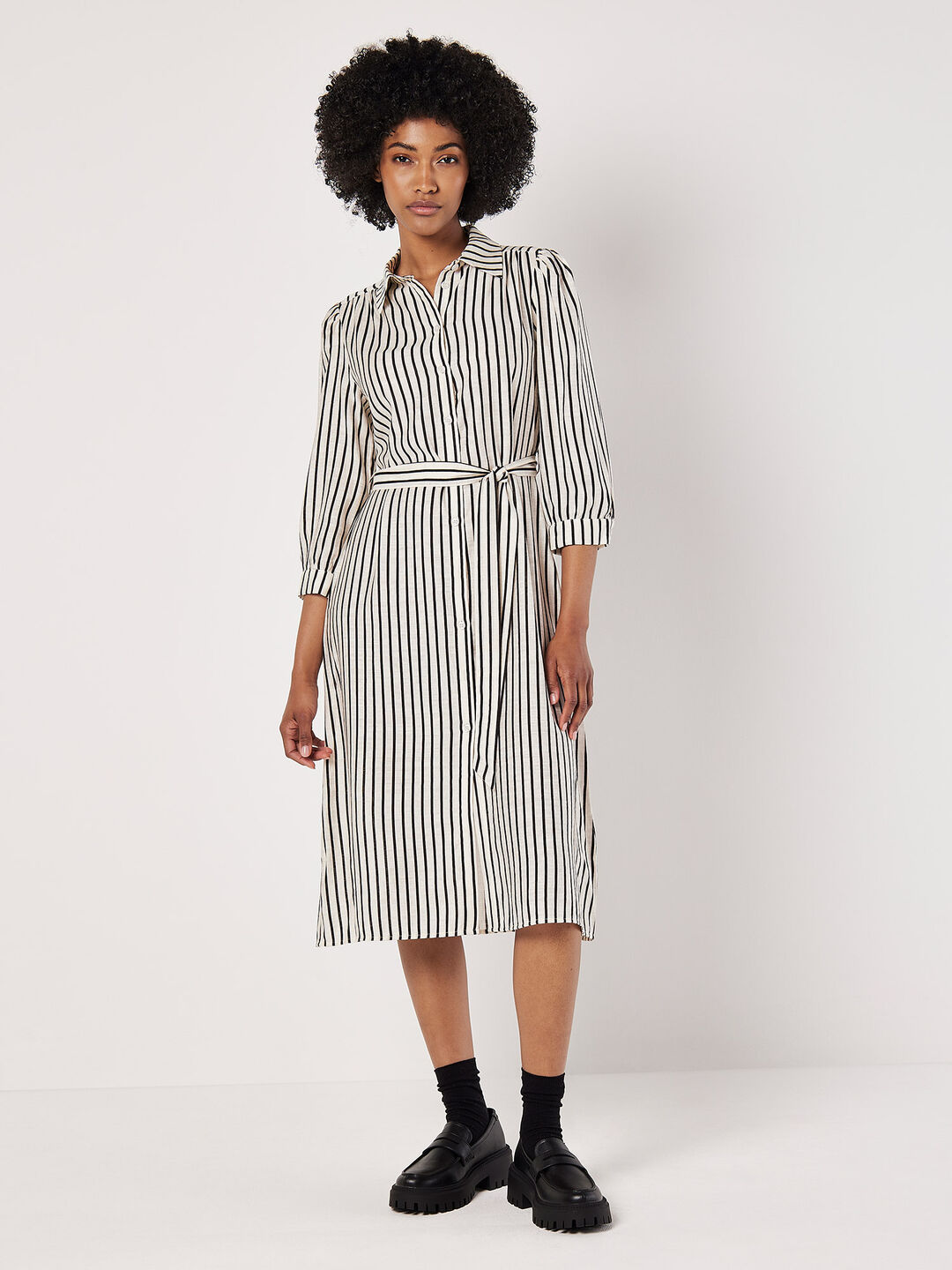 Image of Stripe Shirt Midi Dress