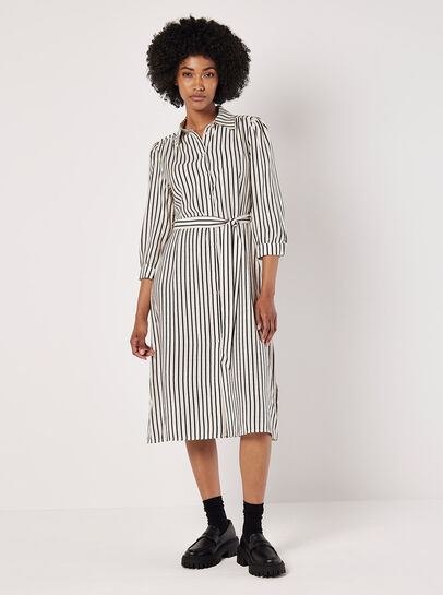 Stripe Shirt Midi Dress