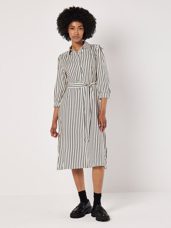 Stripe Shirt Midi Dress, Stone, large