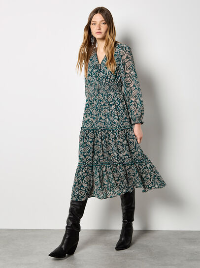 Paisley Print Chiffon Midi Dress