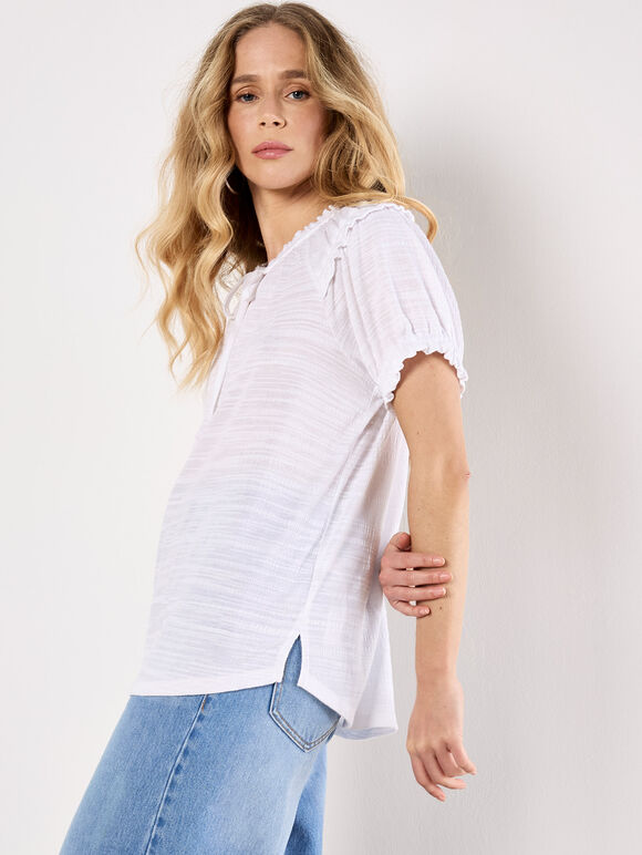 Ruffle Detail Jersey T-Shirt, White, large
