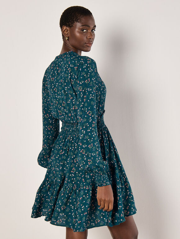 Ditsy Floral Mini Dress, Teal, large