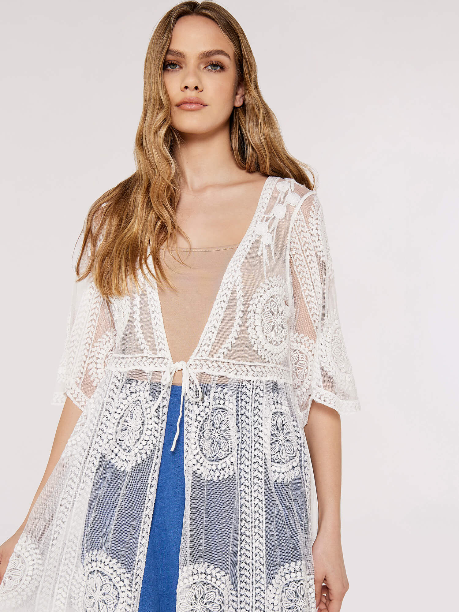 Embroidered Mesh Cover Up Apricot Clothing