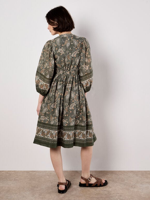 Paisley Print Mini Dress, Khaki, large