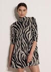 Zebra Print Swing Mini Dress, Stone, large