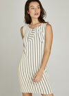 Vertical Stripe Bow Tie Neck Dress, Cream, large