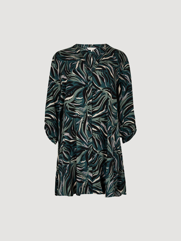 Abstract Swirl Shirt Mini Dress, Green, large