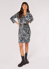 Zebra Fitted Shift Mini Dress, Grey, large