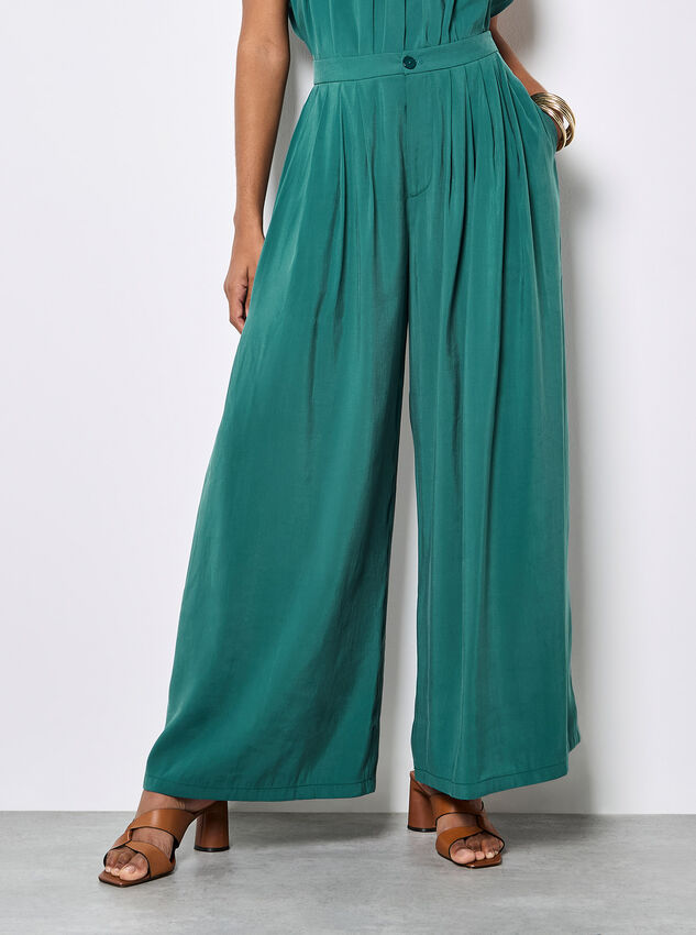 Soft Pleat Wide-Leg Trousers, Teal, large