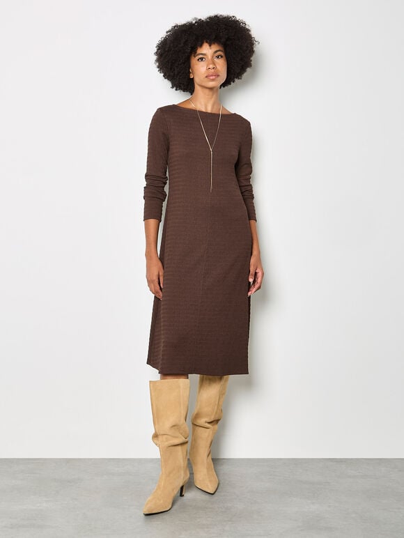 Textured Jersey Midi Dress, Brown, large