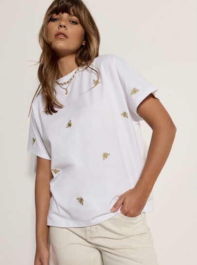 Gold Bee Embroidered Cotton T-Shirt
