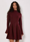 Bell Sleeve Knitted Skater Mini Dress, Burgundy, large