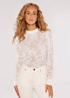 Satin Leaf Detail Top, White, large