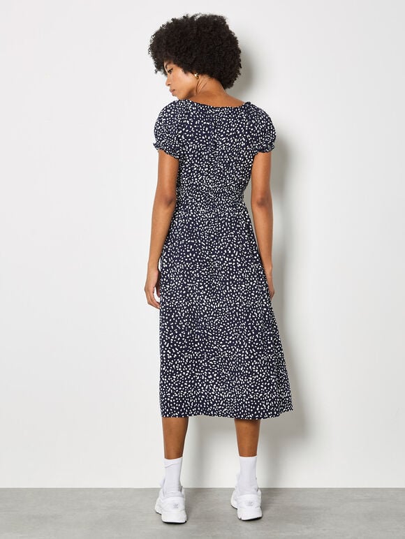 Spot Print Milkmaid Midi Dress, Navy, large
