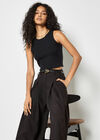 Super Wide Leg Pleat Tailored Trousers, Black, large