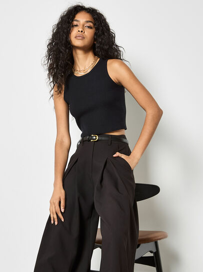 Super Wide Leg Pleat Tailored Trousers