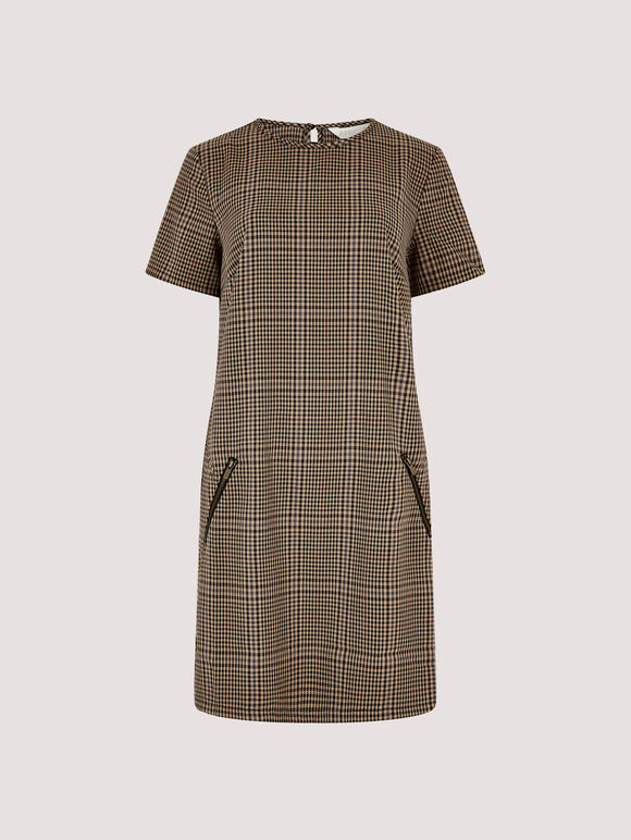 Checked Mini  Dress, Brown, large