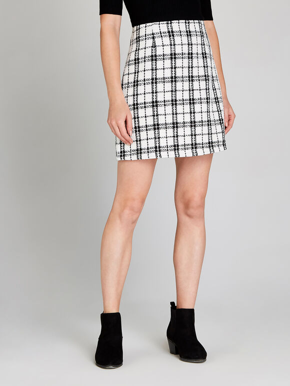 Textured Window Check Mini Skirt, Cream, large