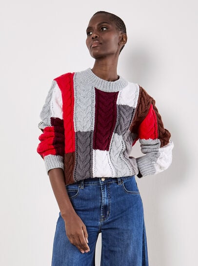 Colour Block Chunky Knit Cable Jumper