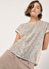 Sequin Embellished T-Shirt, Stone, large