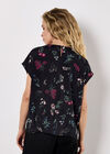 Botanical Floral Print Woven T-Shirt, Black, large