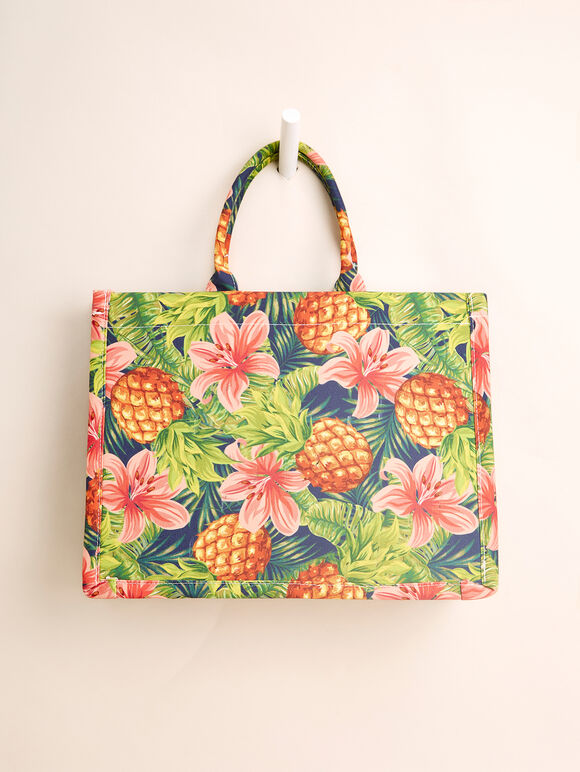 Tropical  Print Cotton Fabric Bag, Assorted, large