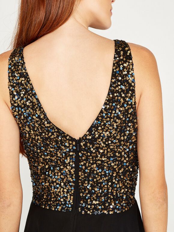 Sequin Top Swing Dress, Black, large