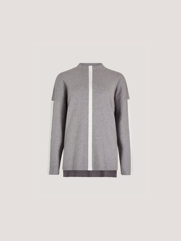 Mock Neck Mono Stripe Jumper, Grey, large