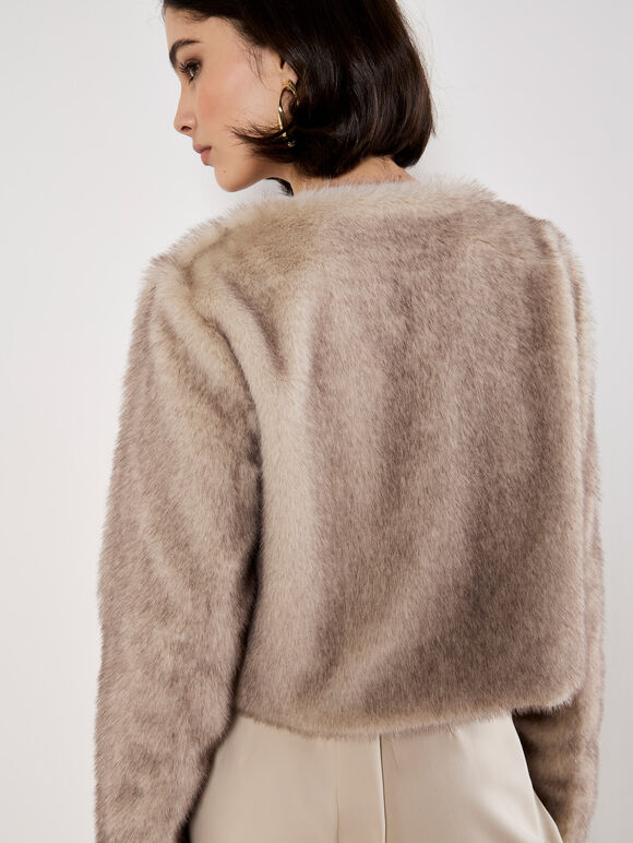 Luxe Faux Fur Cropped Jacket, Grey, large
