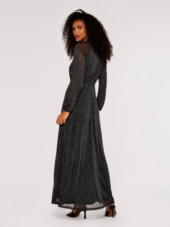 Metallic Mesh Maxi Dress, Black, large