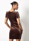 Velvet Ruched Bodycon Mini Dress, Brown, large