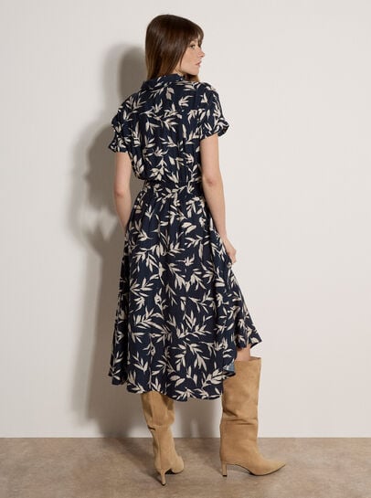 Textured Leaf Shirt Midi Dress
