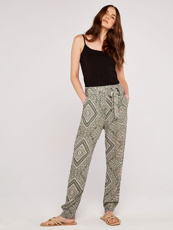 Aztec Print Belted Jogger, Khaki, large