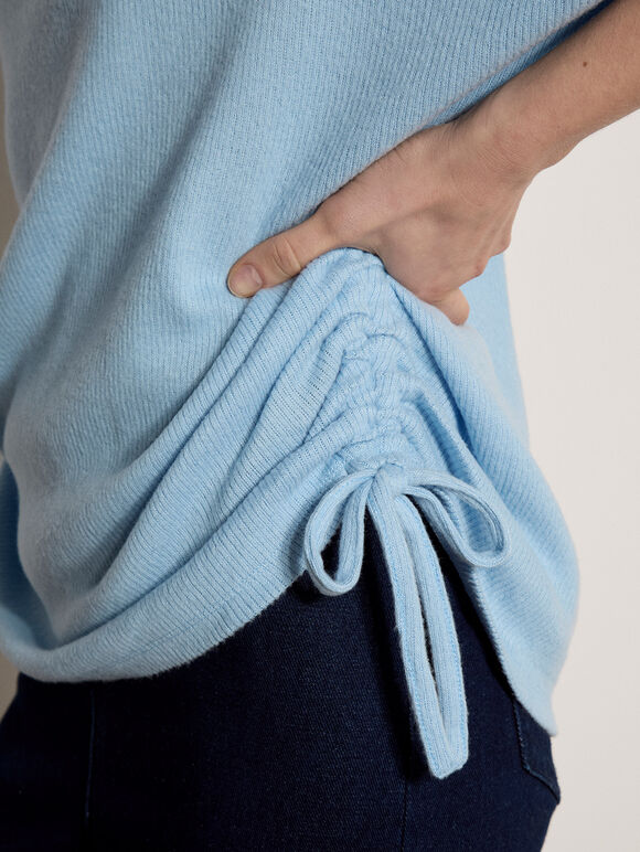 Soft Touch Drawstring Batwing Top, Sky Blue, large