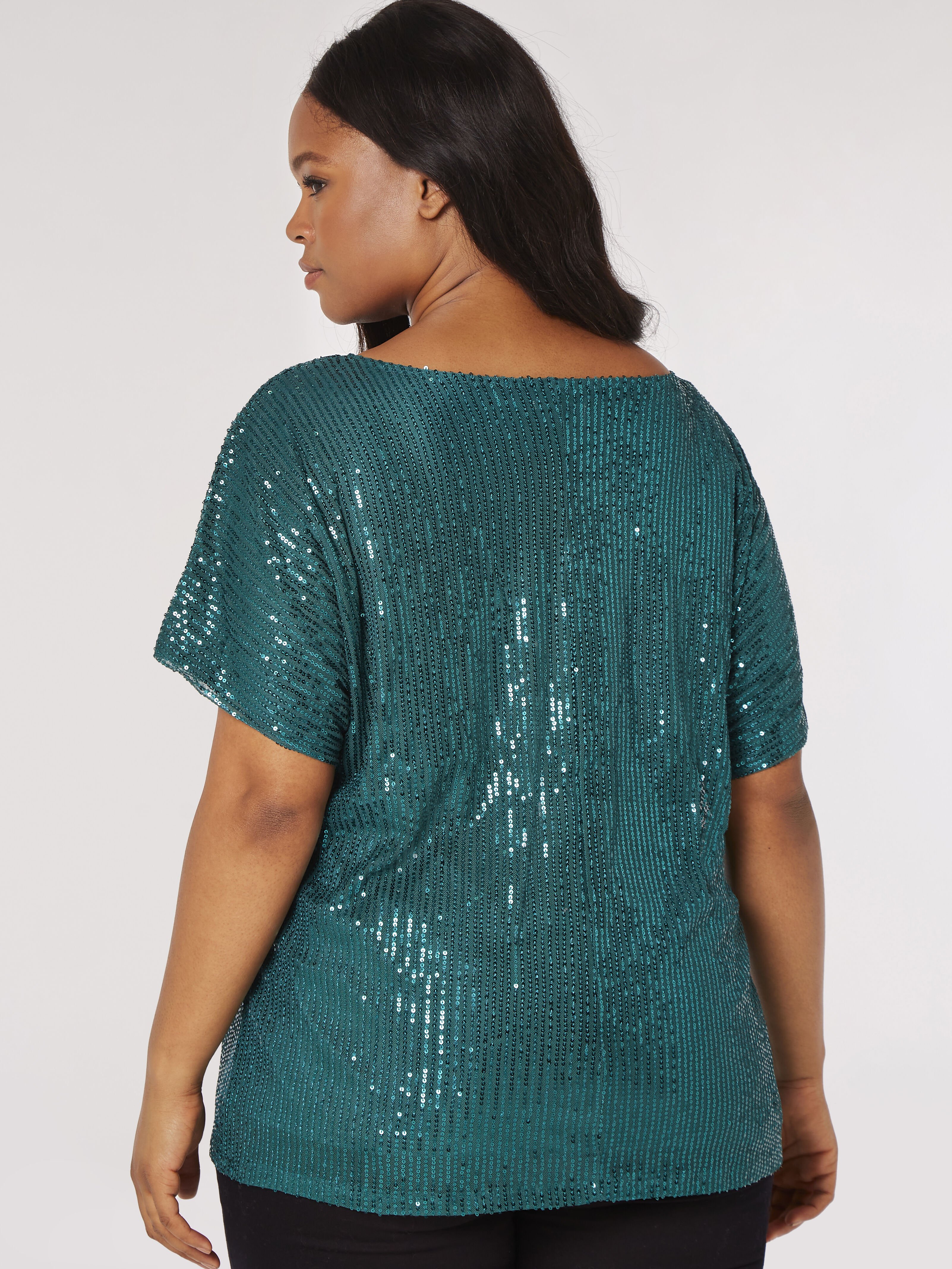 Curve Sequins Shimmer Top Apricot Clothing
