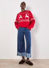 Reindeer Chunky Cable Knit Jumper, Red, large