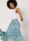 Floral Vine Cotton Tiered Maxi Skirt, Cream, large