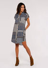 Patchwork Shirt Mini Dress, Navy, large