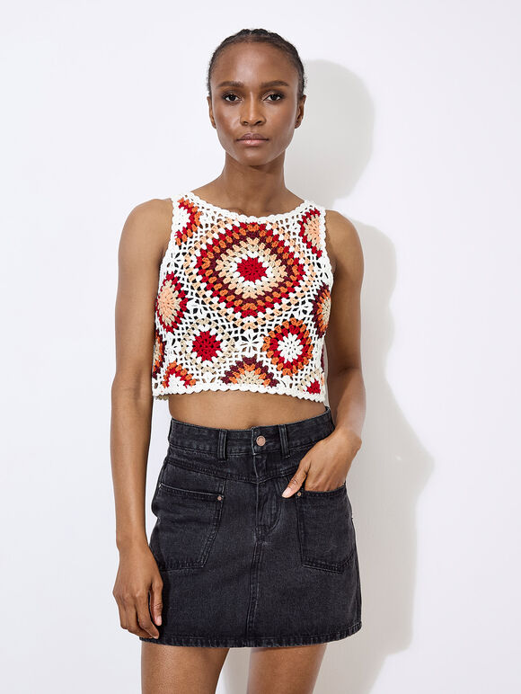 Denim Mini Skirt, Black, large
