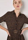 Petal Print Belted Shirt Mini Dress, Brown, large