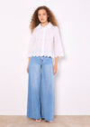 Applique Flowers Cropped Shirt, White, large