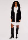 Contrast Trim Gold Button Cardigan, Black, large