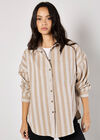 Twill Stripe Oversized Shacket, Stone, large