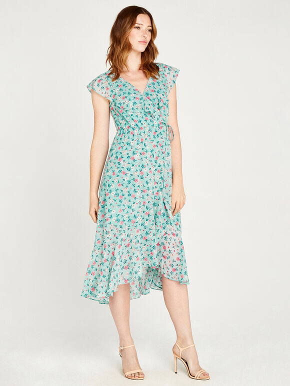 Floral Ruffle Midi Dress, Mint, large