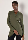 Wrap Hem Ribbed Tunic Top, Khaki, large
