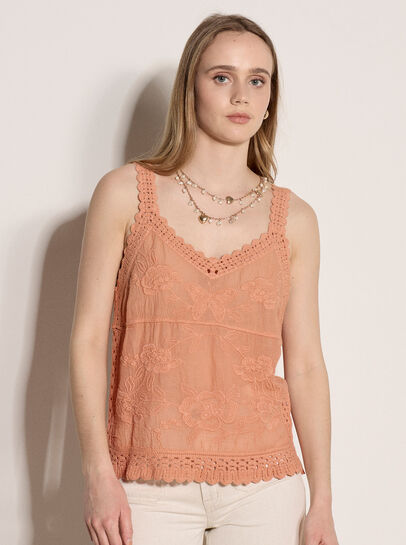 Floral Embroidery Crochet Cotton Top