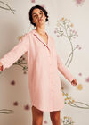 Embroidered Stripe Shirt Dress, Pink, large