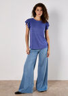 Soft Slub Ruffle Sleeve T-Shirt, Purple, large